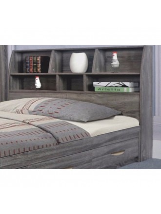 Wooden Frame Full Size Bookcase Headboard with Grains, Distressed Gray