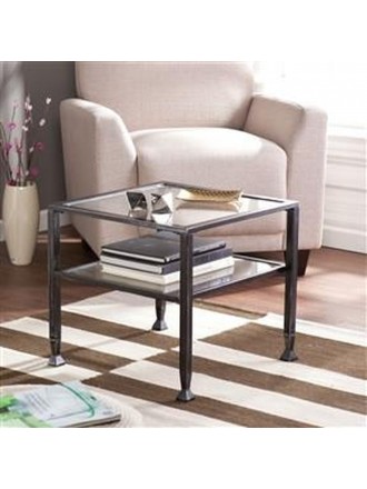 DURABLE BLACK METAL AND TEMPERED GLASS COFFEE TABLE WITH SHELF