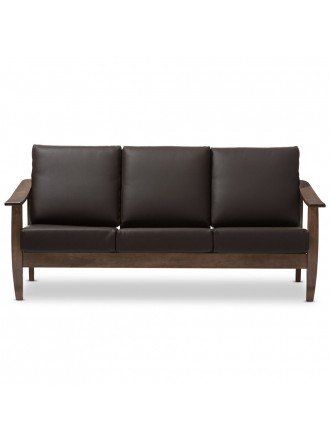 Baxton Studio Pierce Mid-Century Modern Brown 3-Seater Faux Leather Sofa