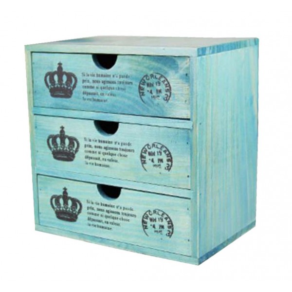 Lovely Small Crown Pattern Wood Storage Chests Storage Cabinet Toys,Blue