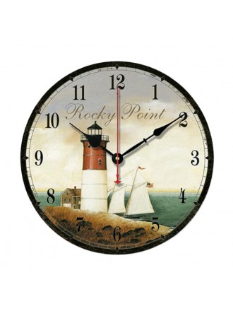 10" Retro Unique Lighthouse Wall Clock Decor Silence Hanging Clock, D