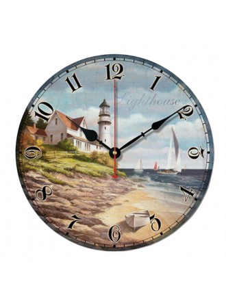 10" Retro Unique Lighthouse Wall Clock Decor Silence Hanging Clock, G