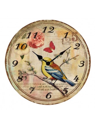 12" European Retro Wall Clock Bird Decor Silence Hanging Clock, A