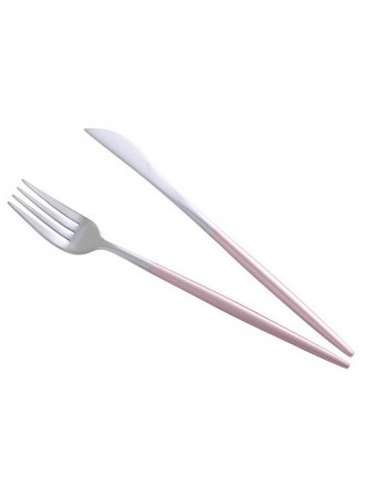 Creative Stainless Steel Two-piece Tableware, Pink And Silver