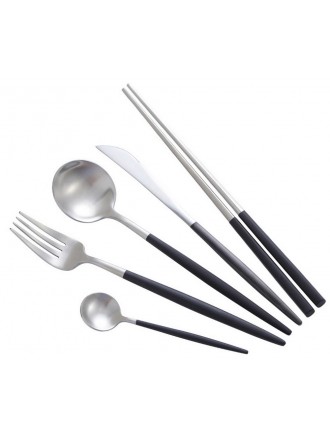Creative Stainless Steel Five-piece Tableware, White And Silver