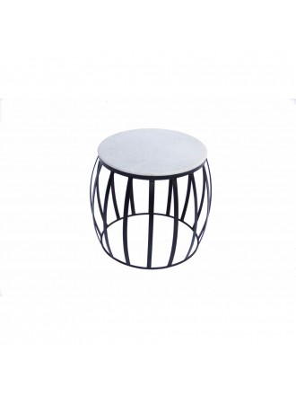 Sophisticated Iron Base Side Table With Marble Top, White