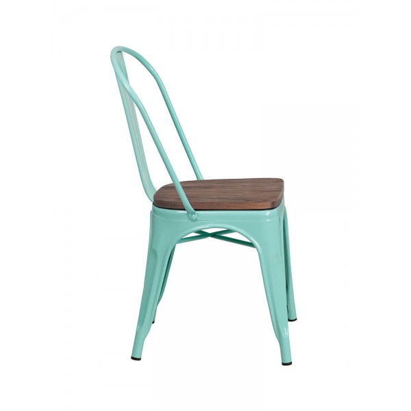 Flash Furniture Metal Stackable Chair with Wood Seat - Mint Green