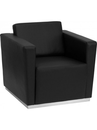 HERCULES TRINITY SERIES CONTEMPORARY BLACK LEATHER CHAIR WITH STAINLESS STEEL BASE