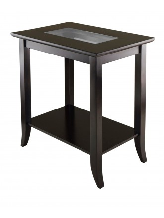 Genoa Rectangular End Table with Glass Top and shelf