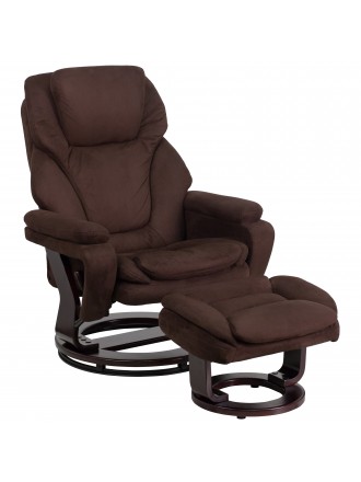 Contemporary Recliner and Ottoman with Swiveling Wood Base