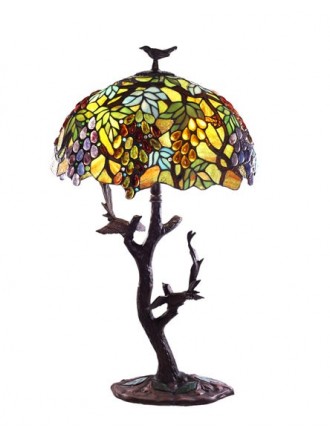 Tiffany-style Grapes/ Birds Mosaic Table Lamp