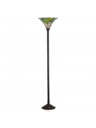 Tiffany-style Green Leafy Torchiere Lamp