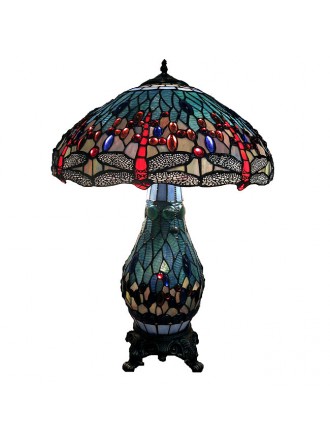 Tiffany-style Dragonfly Lamp with Lighted Base