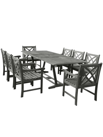 Renaissance Eco-friendly 9-piece Outdoor Hand-scraped Hardwood Hardwood Dining Set with Rectangle Extention Table and Arm Chairs