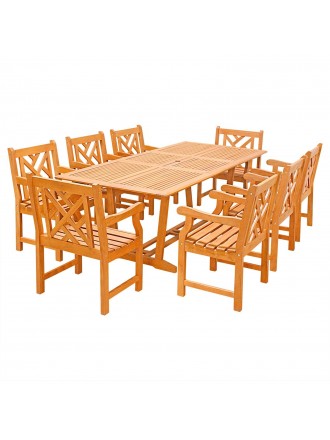 Eco-Friendly 9-Piece Wood Outdoor Dining Set  with Rectangular Extension Table and Decorative Back Arm Chairs V232SET32