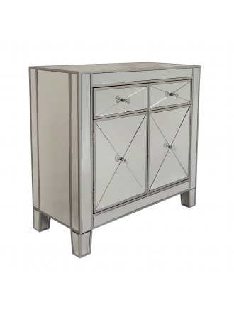 The Urban Port Mirrored Storage Cabinet With 2 Drawers and 2 Doors, Silver & Clear