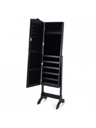 Mirrored Lockable Jewelry Cabinet Armoire Organizer Storage Box