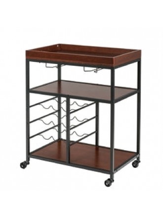 3 Tier Storage Bar Serving Cart with Wine Rack and Glass Holder