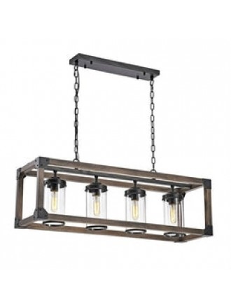 4 Light Adjustable Dimmable Rectangle Chandelier with Wrought Iron Accents
