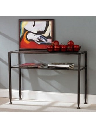 Black Metal Console Sofa Table with Glass Top and Shelves