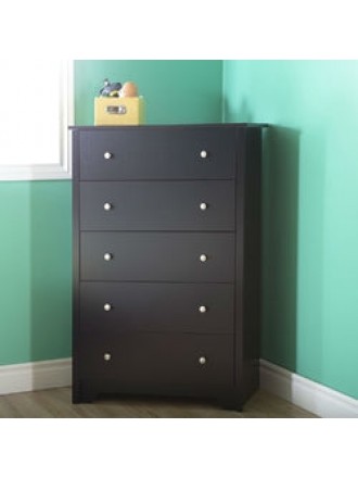 5-Drawer Bedroom Chest in Black Wood Finish and Nickle Finish Knobs