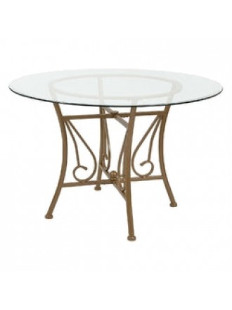 Contemporary 45-inch Round Glass Top Dining Table with Matte Gold Metal Frame