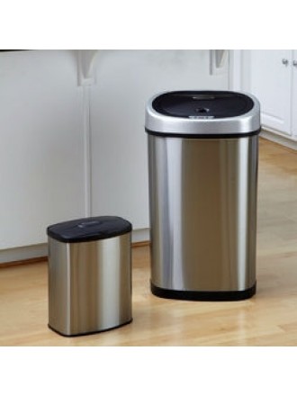 Set of 2 - Stainless Steel Touchless Trash Cans in 2 and 13 Gallon sizes