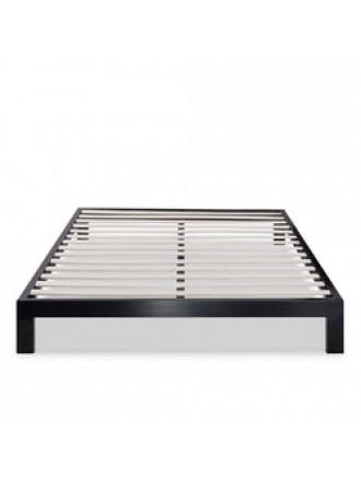 Full size Contemporary Black Metal Platform Bed with Wooden Mattress Support Slats