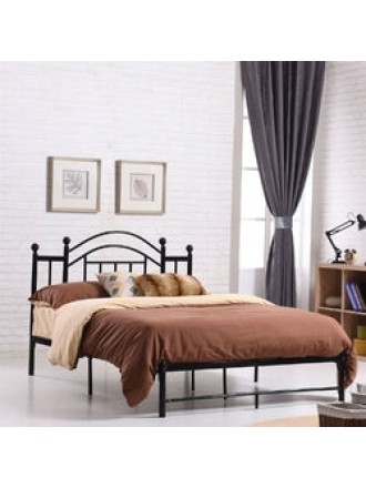 Full size Black Platform Bed Frame with Metal Slats and Headboard
