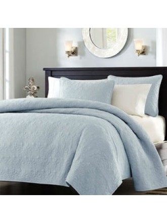 Full / Queen size Quilted Bedspread Coverlet with 2 Shams in Light Blue