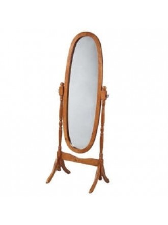 Oval Cheval Mirror in Oak Finish