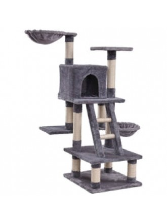 Gray 46 Inch Ladder Cat Tree Condo with Scratching Posts