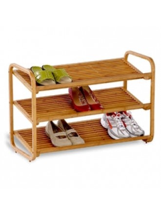 3-Tier Bamboo Shoe Rack Shelf  - Holds 9-12 Pairs of Shoes