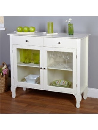 Antique White Sideboard Buffet Console Table with Glass Doors