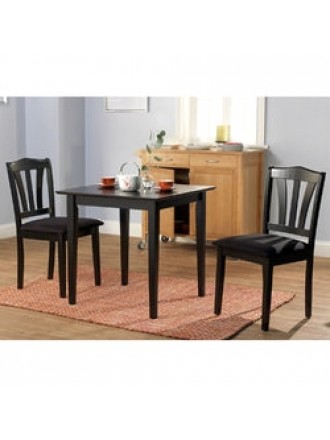 3-Piece Wood Dining Set with Square Table and 2 Chairs in Black