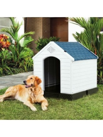 Medium size Dog House Outdoor White Blue Plastic with Elevated Floor