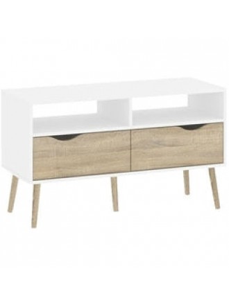Modern Mid-Century Style Console Table in White / Oak Wood Finish