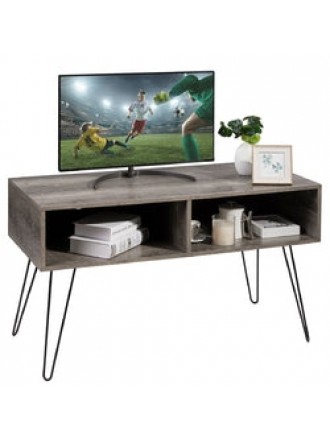 Modern TV Stand in Oak Wood Finish with Metal Legs - Fits up to 42-inch TV