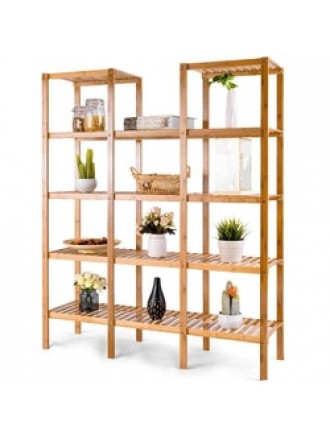 Bamboo Wood 4-Shelf Bookcase Plant Stand Shelving Unit