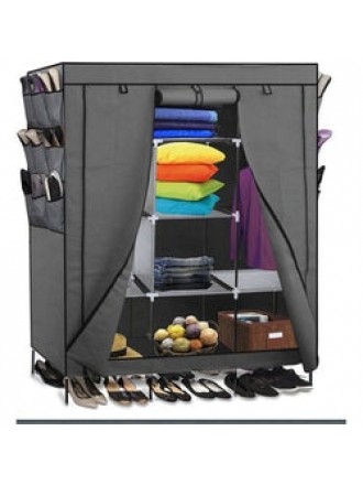 Grey 69-inch Portable Closet Organizer Shoe Rack Bedroom Wardrobe