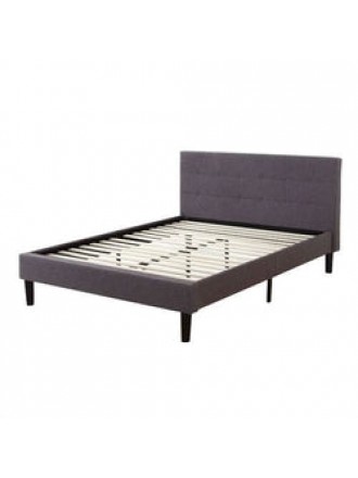 Queen size Modern Grey Linen Upholstered Platform Bed with Padded Tufted Headboard