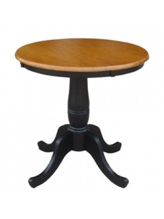 Round 30-inch Wood Dining Table with Black Base and Cherry Top