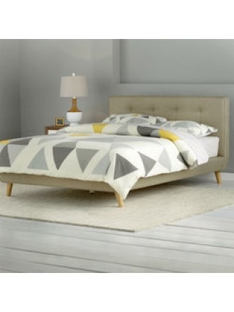 Queen size Mid-Century Style Beige Upholstered Platform Bed