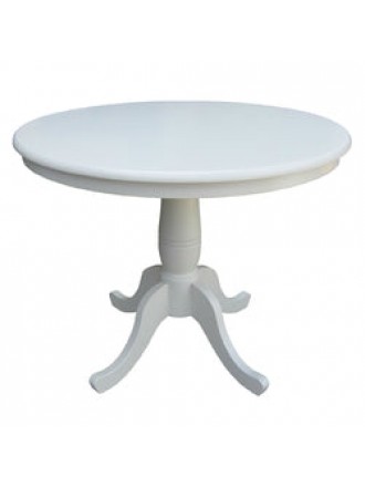 Round 30-inch Dining Table In White Wood Finish and Pedestal Base