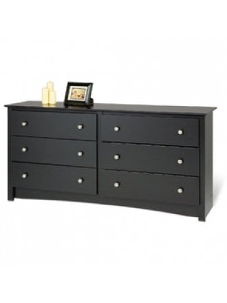Bedroom Dresser in Black Finish with 6 Drawers and Metal Knobs