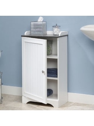 Bathroom Floor Cabinet Linen Storage with Adjustable Shelves in White Finish
