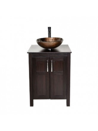 Modern Bathroom Vanity Set with Cabinet Brown Glass Sink Top and Faucet