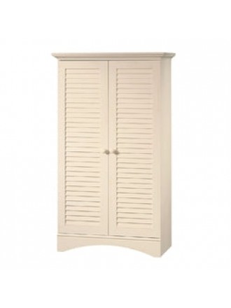 Louver 2-Door Storage Cabinet Bed Bath Armoire Wardrobe in Antique White
