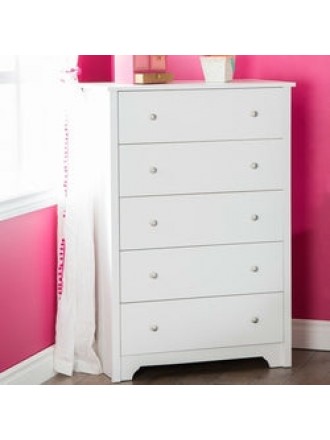 Classic 5-Drawer Bedroom Chest of Drawers in White Wood Finish