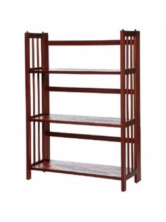 3-Shelf Folding Storage Shelves Bookcase in Walnut Wood Finish